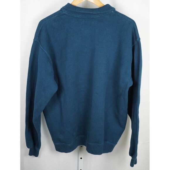 L.L. Bean Men's Large Tall Collared 100% Cotton Sweater Deep Turquoise and Navy - Picture 7 of 7